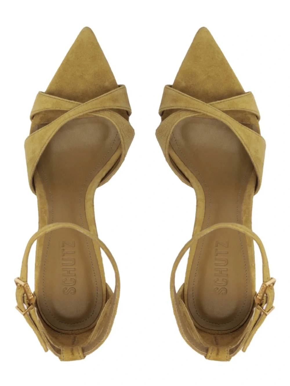 Schutz Hilda Leaf Suede Stiletto Sandals Dried Pistachio Pointed Toe 9B - Picture 2 of 8